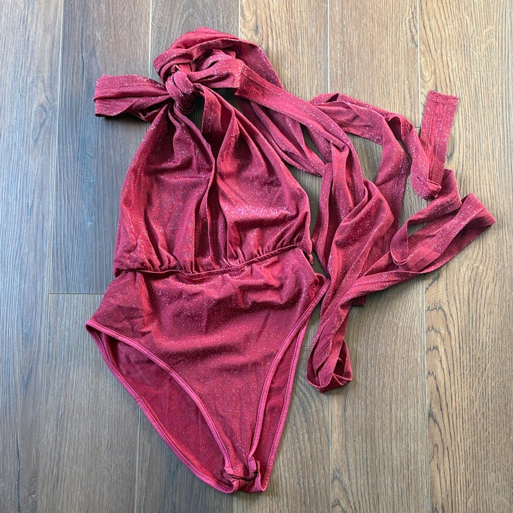Versatile Red Halter Bodysuit